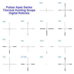 Pulsar Apex Series Thermal Hunting Scopes, selectable digital reticles